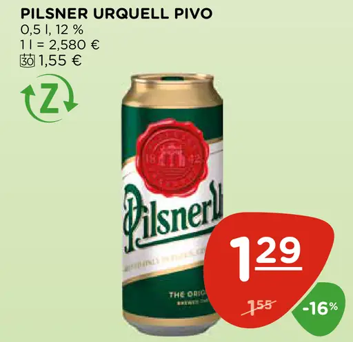 Pilsner Urquell pivo plechovka