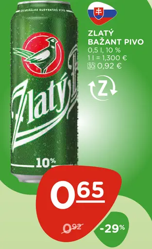 Zlatý Bažant Pivo plechovka