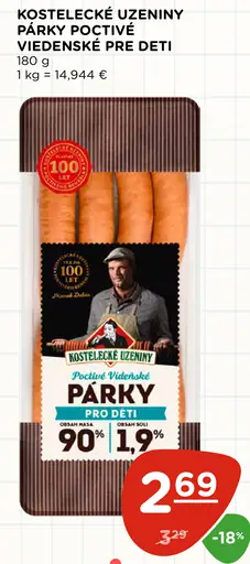 Kostelecké uzeniny párky poctivé viedenské pre deti