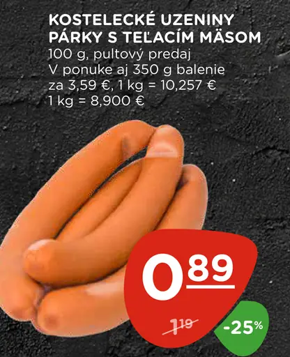 Kostelecké uzeniny párky s teľacím mäsom