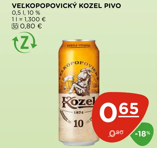 Velkopopovický Kozel pivo plechovka