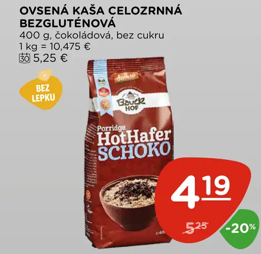Ovsenná kaša celozrnná bezgluténová čokoládová