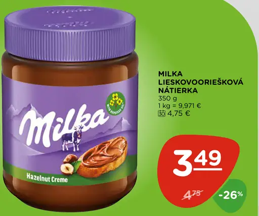 Milka Lieskovooriešková nátierka