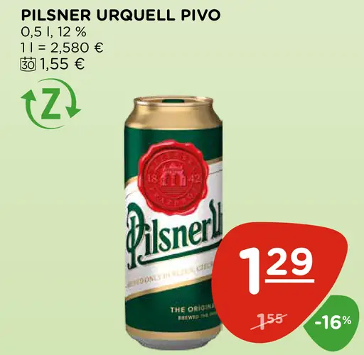 Pilsner Urquell pivo plechovka