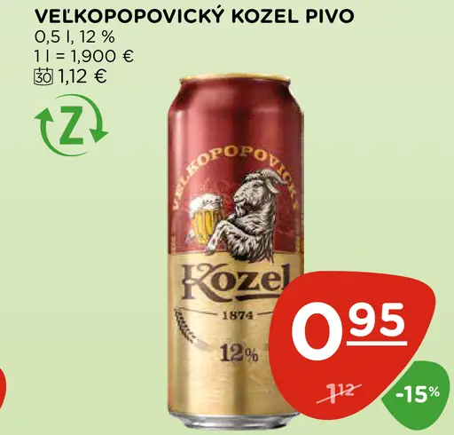 Velkopopovický Kozel pivo plechovka