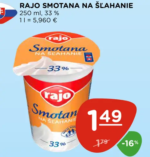 Rajo Šľahačká Smotana Na Šľahanie