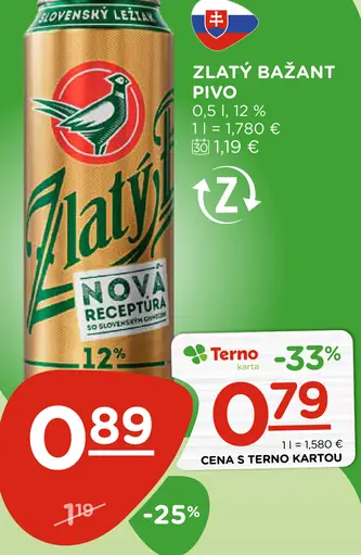 Zlatý Bažant Pivo plechovka