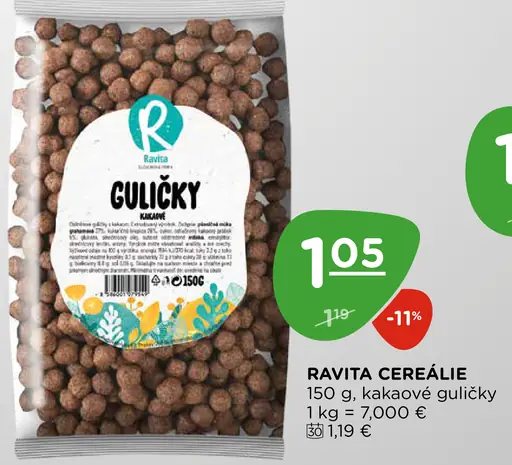 Ravita Cereálie kakaové gulôčky