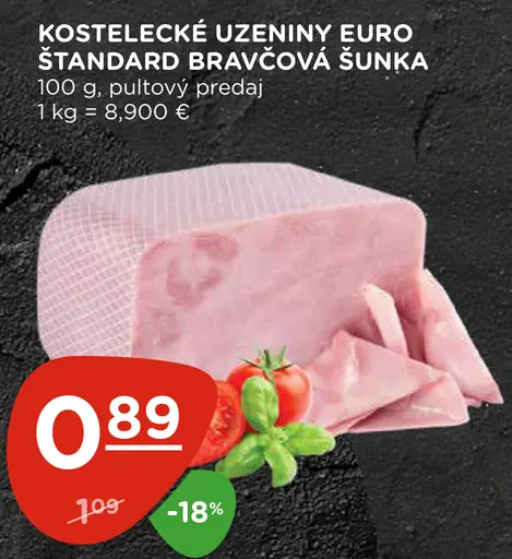Kostelecké Uzeniny Euro štandard bravčová šunka