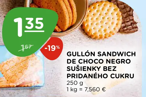 Gullón Sandwich de Choco Negro sušienky bez pridaného cukru