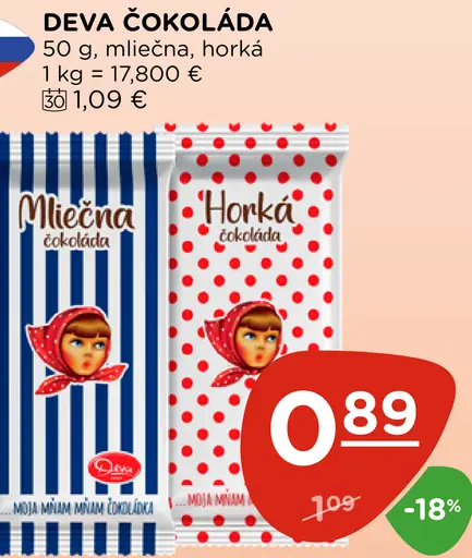 Deva Čokoláda mliečna, horká