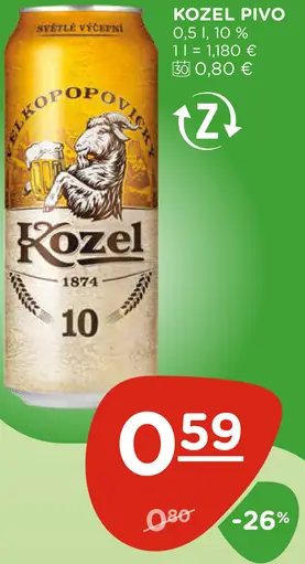 Kozel svetlé pivo plechovka