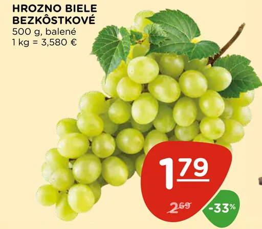 Hrozno biele bezjadierkové