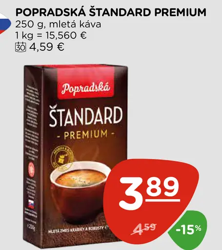 Popradská Štandard Premium pražená mletá káva
