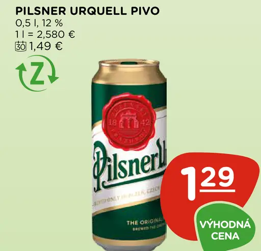 Pilsner Urquell pivo plechovka
