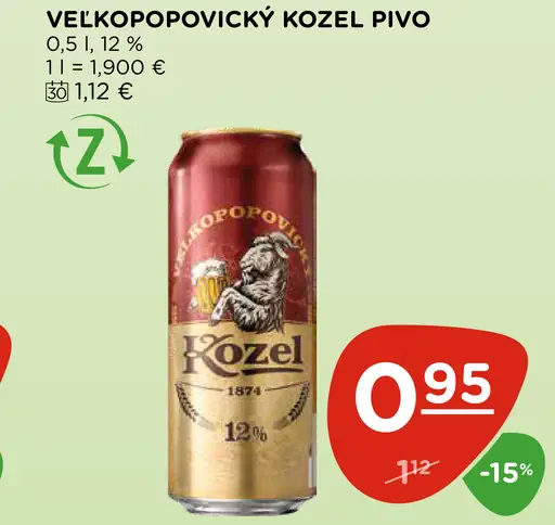 Velkopopovický Kozel pivo plechovka