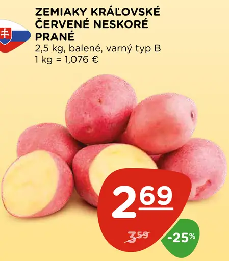 Zemiaky kráľovské červené neskoré prané