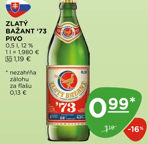 Zlatý Bažant '73 pivo svetlý ležiak plechovka