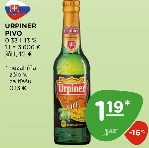 Urpiner Nealkoholické pivo plechovka