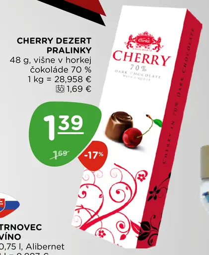 Cherry Dezert Pralinky višne v horkej čokoláde 70%