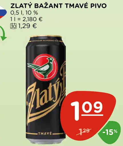 Zlatý Bažant Tmavé výčapné pivo plechovka