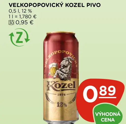 Velkopopovický Kozel pivo plechovka