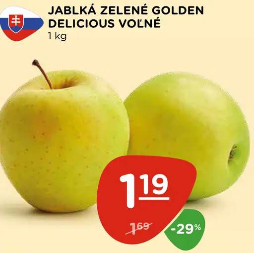 Jablká zelené Golden Delicious