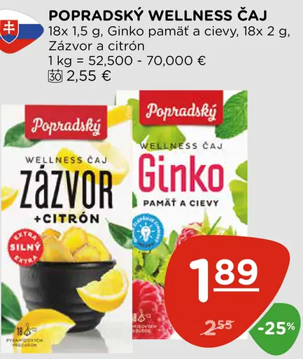 Popradský wellness čaj Zázvor a citrón Gingko pamäť a cievy