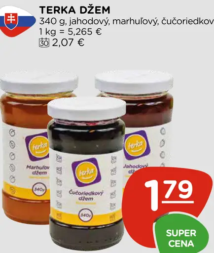 Terka džem jahodový, marhuľový, čučoriedkový