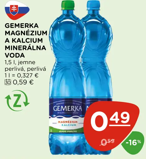 Gemerka Magnézium a kalcium prírodná minerálna voda jemne perlivá