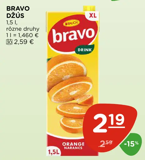 Bravo džús pomarančový nápoj rôzne druhy
