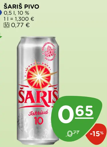 Šariš svetlé pivo 10 % plechovka