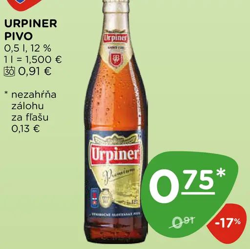 Urpiner pivo 12 % fľašové