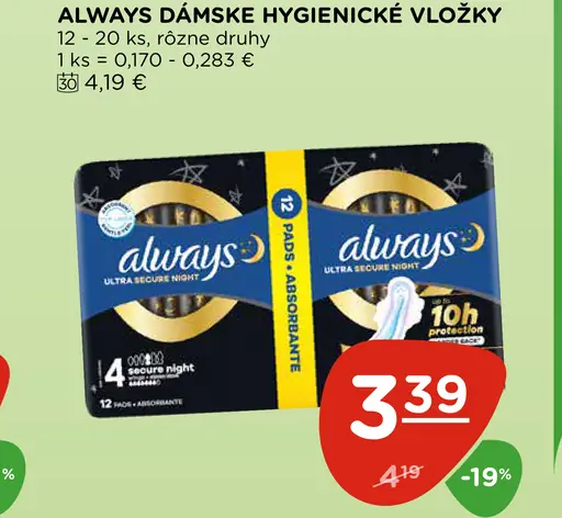 Always Dámske hygienické vložky