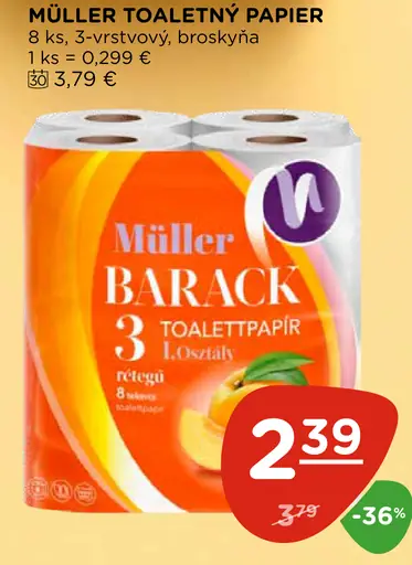 Müller Barack 3-vrstvový toaletný papier broskyňa