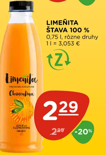 Limeñita šťava 100 % rôzne druhy