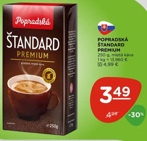 Popradská Štandard Premium pražená mletá káva