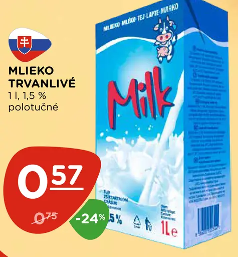 Mlieko trvanlivé polotučné 1,5%