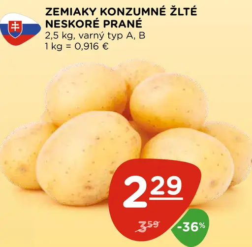 Zemiaky konzumné žlté neskoré prané