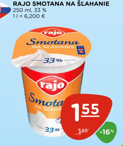 Rajo Smotana na šľahanie 33%