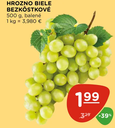 Hrozno biele bezkôstkové balené