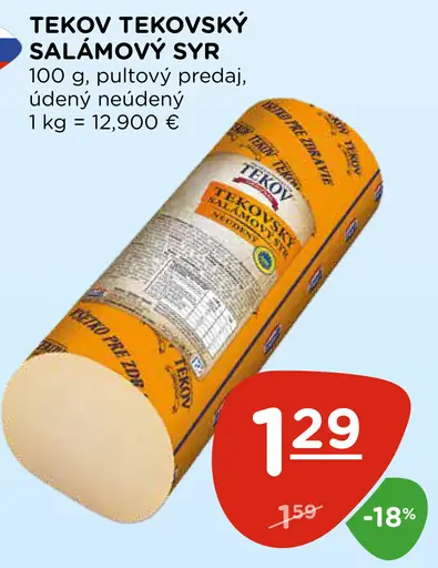 Tekov tekovský salámový syr údený alebo neúdený