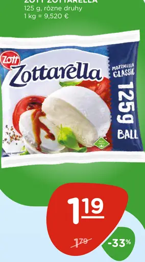 Zott Zottarella mozzarella rôzne druhy
