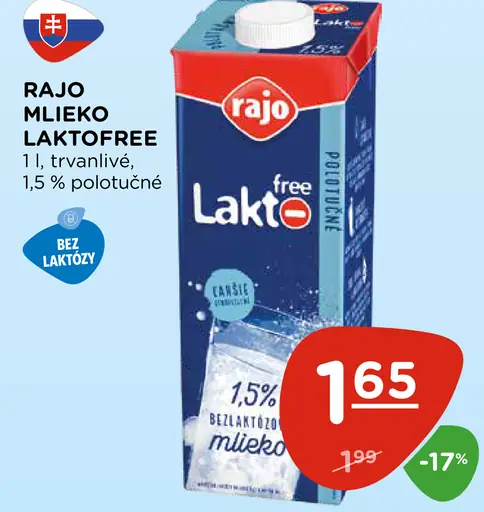 Rajo mlieko Laktofree trvanlivé plnotučné
