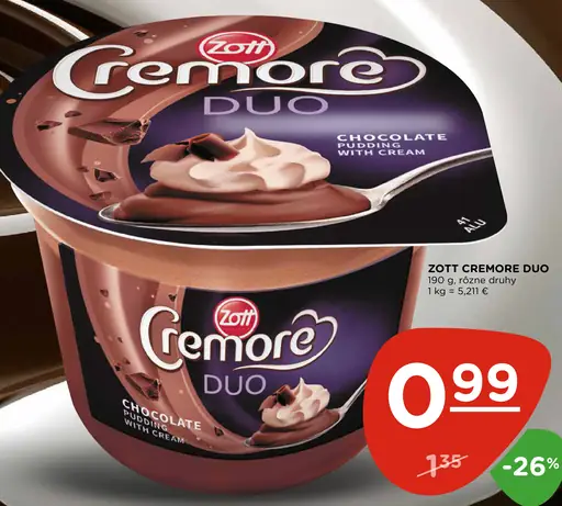 Zott Cremore Duo čokoládový puding s krémom