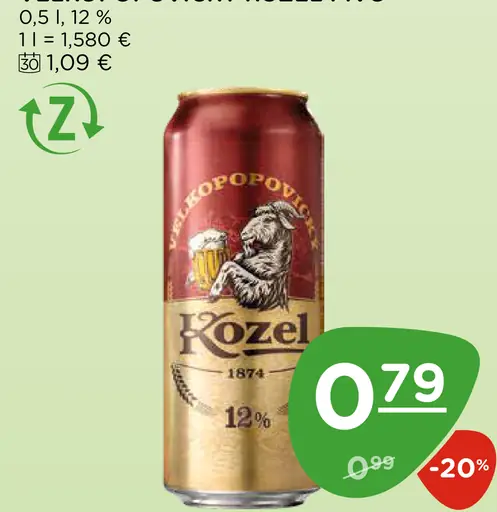 Velkopopovický Kozel pivo plechovka