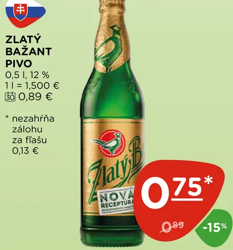 Zlatý Bažant svetlé pivo fľaša