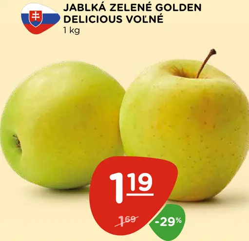 Jablká zelené Golden Delicious