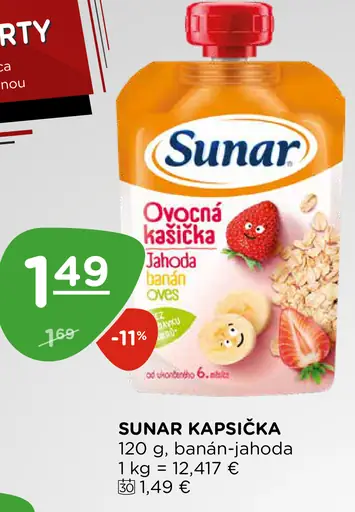 Sunar ovocná kašička jahoda banán ovos kapsička