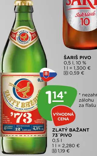 Zlatý Bažant svetlé pivo fľaša